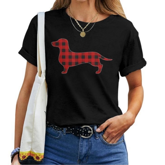 Gildan Plaid Wiener Dog Tee - Picture 1 of 5
